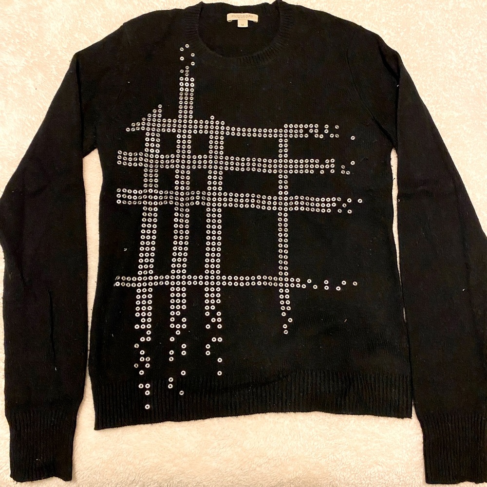 Burberry Brit limited wool check sweater with metal grommet details. Size M